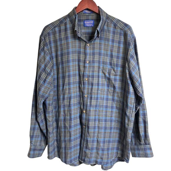 Pendleton Other - Sir Pendleton Mens Large Shirt 100% Wool Blue Brown Plaid L Button Down Collar